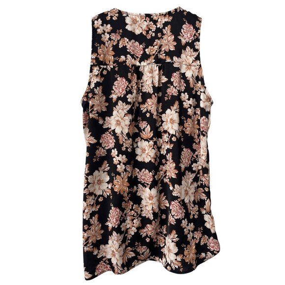 Maurices Wrap Blouse Size XS Floral V Neck Smocked Shoulder Black Tan Bohemian - Picture 3 of 8